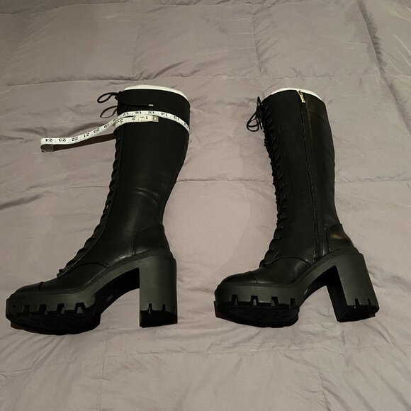 Gianni Bini Soukey Black Leather Lace Up Boots - Size 7.5 - Picture 4 of 6